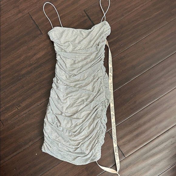 Oh Polly Dresses & Skirts - NWT Oh Polly Silver Beaded Mini Ruched Dress Size 2